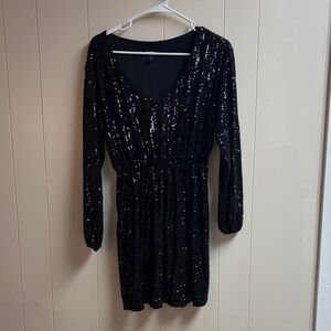 Express Black Sequin Long Sleeve Dress